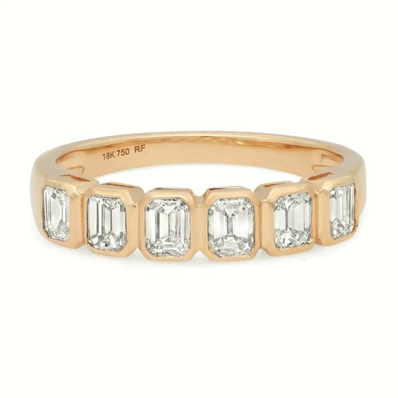 Rachel Koen 1.04Cttw Emerald Cut Bezel Diamond Ring 18K Yellow Gold Size 6.5 - Picture 1 of 6